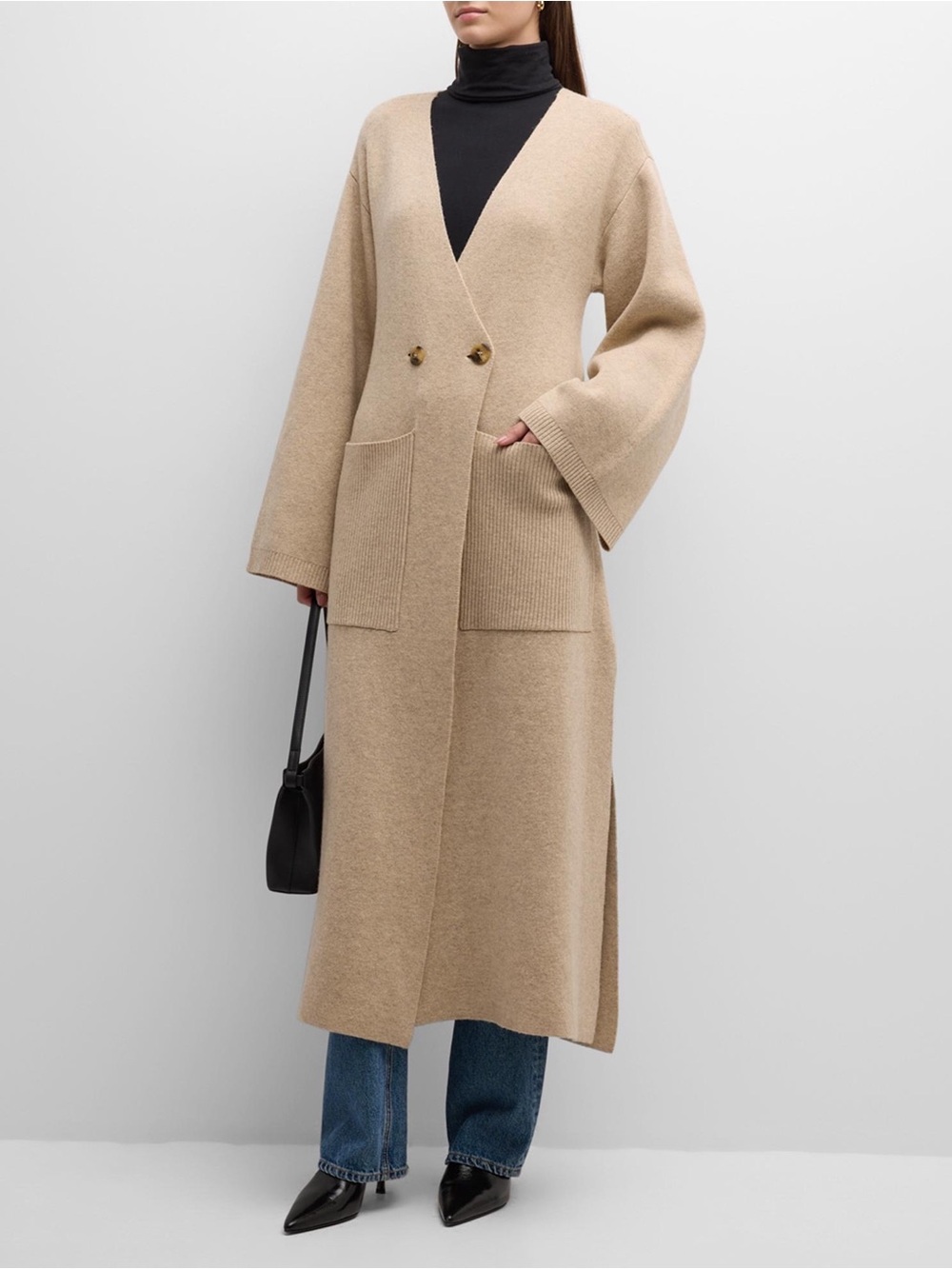 BY MALENE BIRGER Carlyn Double Breasted Long Wool Blend Cardi-Coat Beige Size S